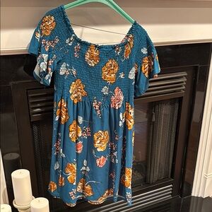 Floral Smocked Blue Dress